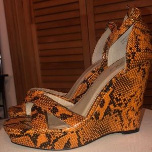 Orange snakeskin print wedge Heels